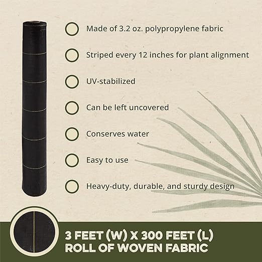 DeWitt Sunbelt Woven Ground Cover, 3.2 oz, Black, 3' x 300' - Durable Weed Barrier Fabric for Greenhouse, Garden, Outdoor Display & Landscaping