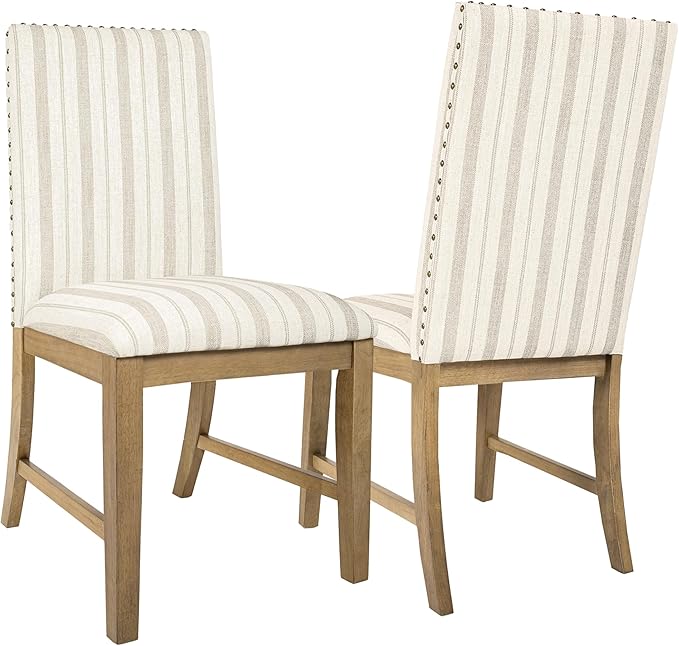 HomePop Upholstered Wood Apron Dining Chair - Taupe Stripe (Set of 2)