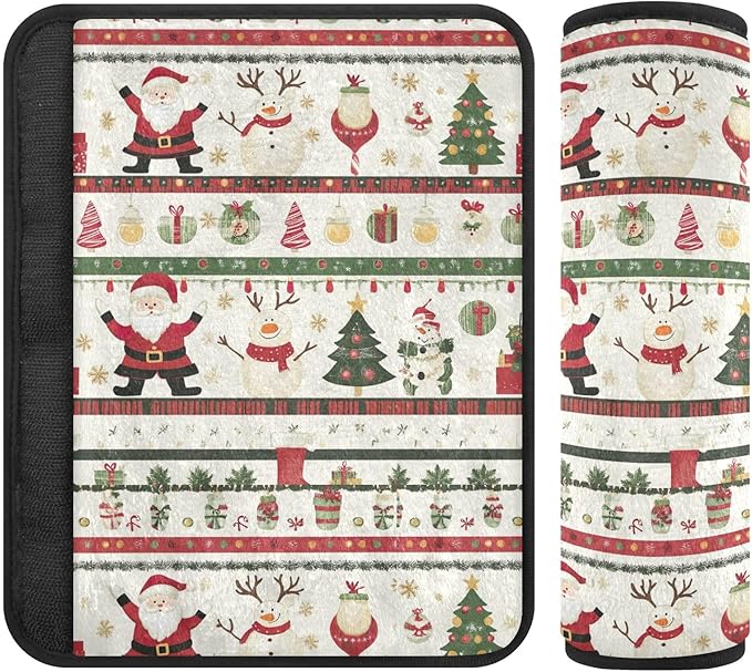 Cute Christmas Santa Claus Snowman Seat Belt Covers 2 Pack Comfortable Car Seat Strap Pads Shoulder Pad Auto Interior Accessories for Adults Kids