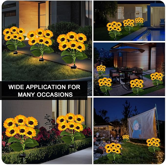6 Pack Solar Sunflower Garden Lights 36 Vibrant Sunflowers LED Outdoor Decorative Stake Lights for Yard, Patio, Lawn, Pathway, IP65 Waterproof, Gardening Gift for Mom, Grandma, and Friends