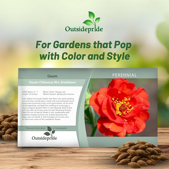 Outsidepride Mrs. Bradshaw Geum Seeds - 1000 Pcs Easy to Grow Perennial Flower Seeds for Planting with Vibrant Blooms Attractive to Pollinators, for Cut Flower Arrangements, Borders, & Flower Beds