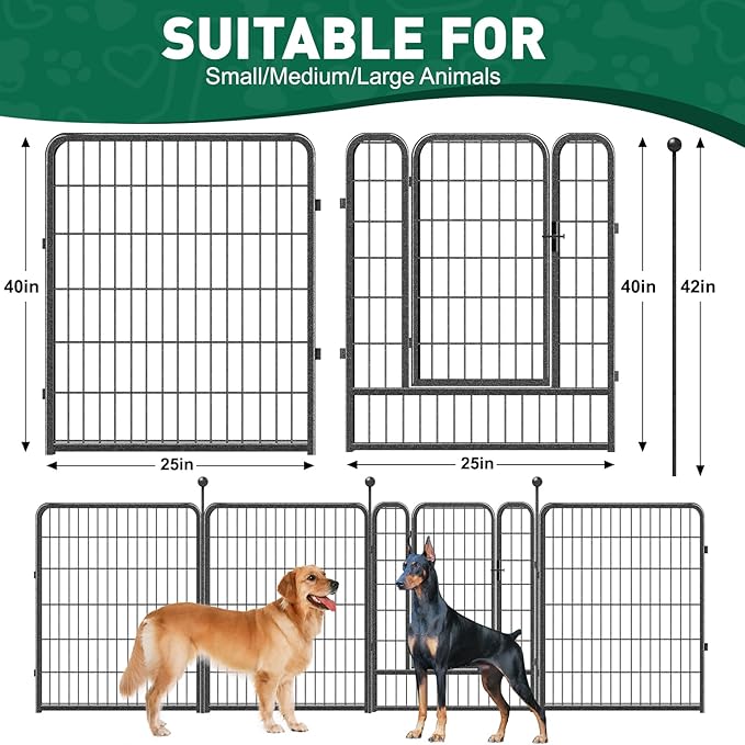 Dog Playpen Outdoor, 8 Panels 40" High Heavy Duty Metal Dog Pen, Pet Fence for Large/Medium/Small Dogs, with Doors Foldable Metal Dog playpen Exercise Pen for RV, Camping, Yard