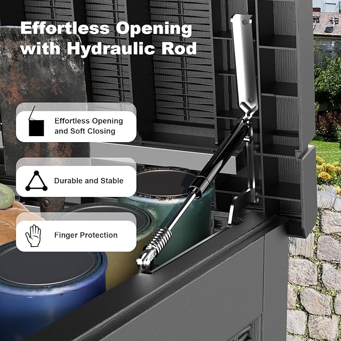 ROJIK Outdoor Storage Housing Deck Box,Waterproof Patio Furniture, Garden Tools, Cushions, Pool Accessories Storage Bench with Lockable Lid and Side Handles (Black,320 Gallon)