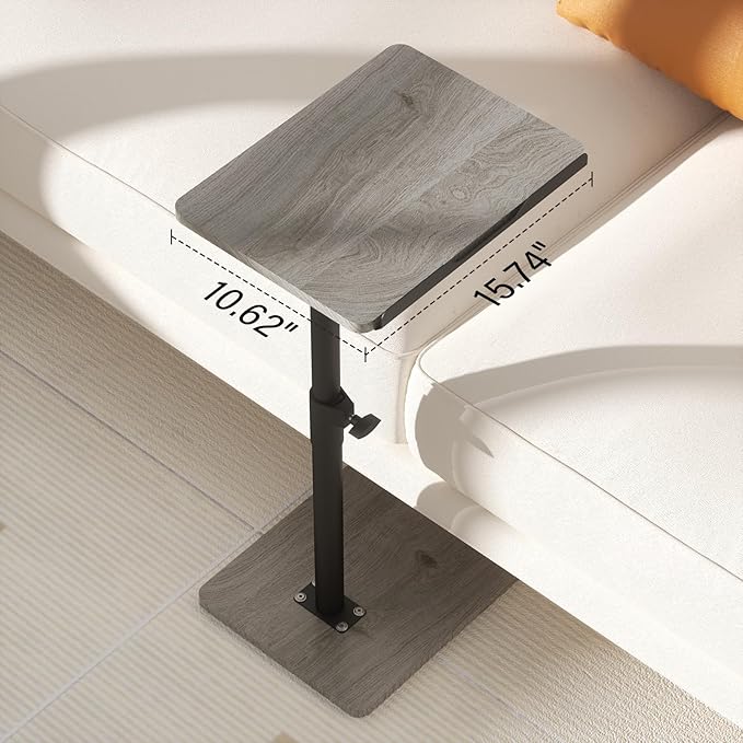 Sofa Armrest Tray Table for Couch - 360° Swivel Height Adjustable End for Small Spaces, Snack Side Table for Bed or Chair with Phone & Tablet Slot (Gray,Angle Adjustable)