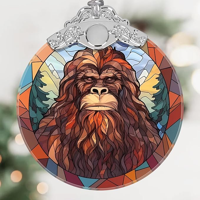 Mythology Sasquatch Christmas Ornament - Stained Glass Hanging Ornament, Holiday Decoration, Gift Idea