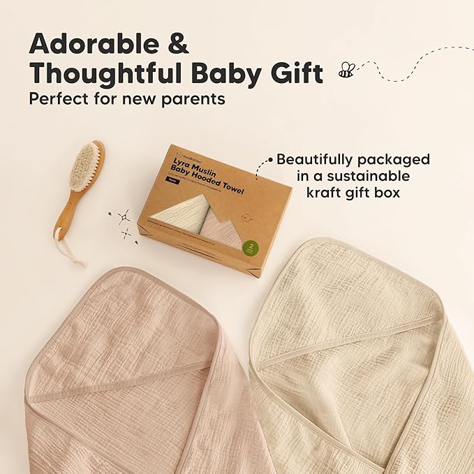 KeaBabies Muslin Hooded Baby Towels for Newborn Girls, Boys - 2-Pack, 30x30 Organic Cotton Baby Bath Towels Hooded, Soft Absorbent, Toddlers, Kids, Infant, Newborn Bath Essentials (Almond, Petite)
