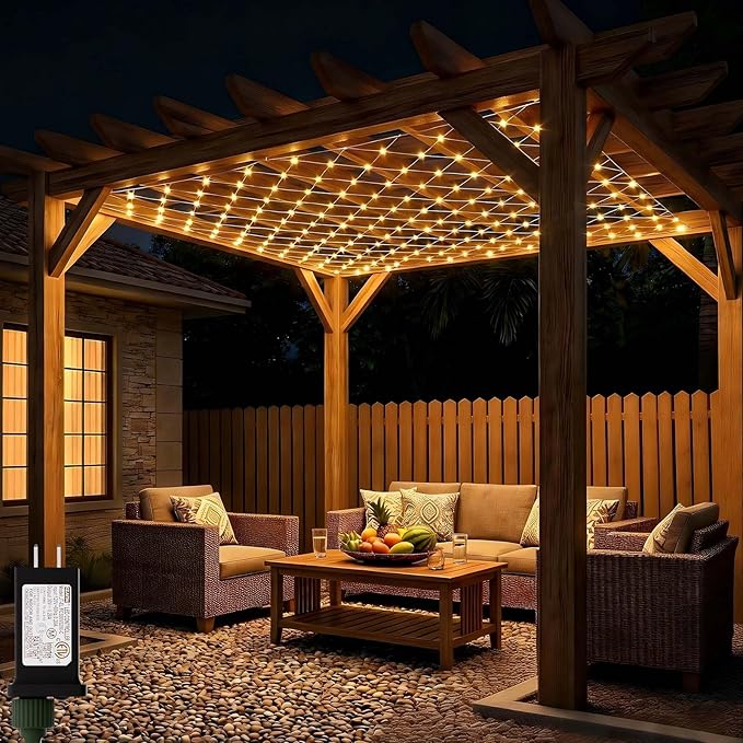 LitHome 10 x 10FT Gazebo Net Lights Outdoor, 280 LED Gazebo Lighting Waterproof, 8 Modes Connectable Christmas Net Lights with Timer, Warm White Mesh Light Plug in for Bushes, Pergolas, Backyard Decor