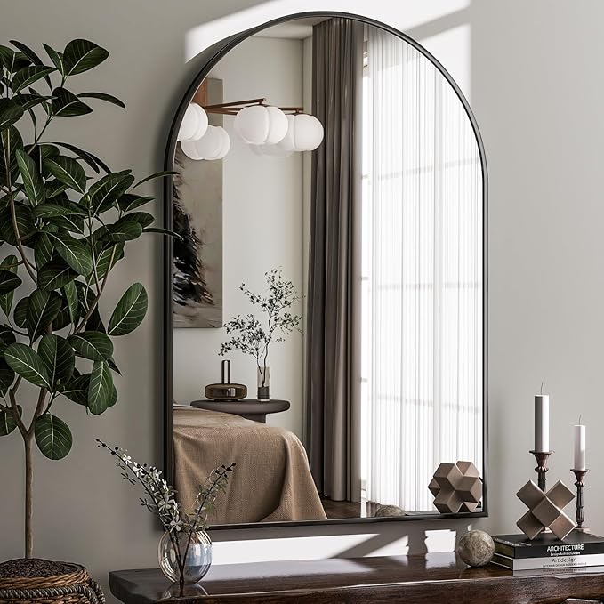 HARRITPURE Arched Wall Mirror – 26"x38" Arch Bathroom Mirror Metal Frame Vanity Mirror for Bedroom, Entryway Dresser Decor, Black