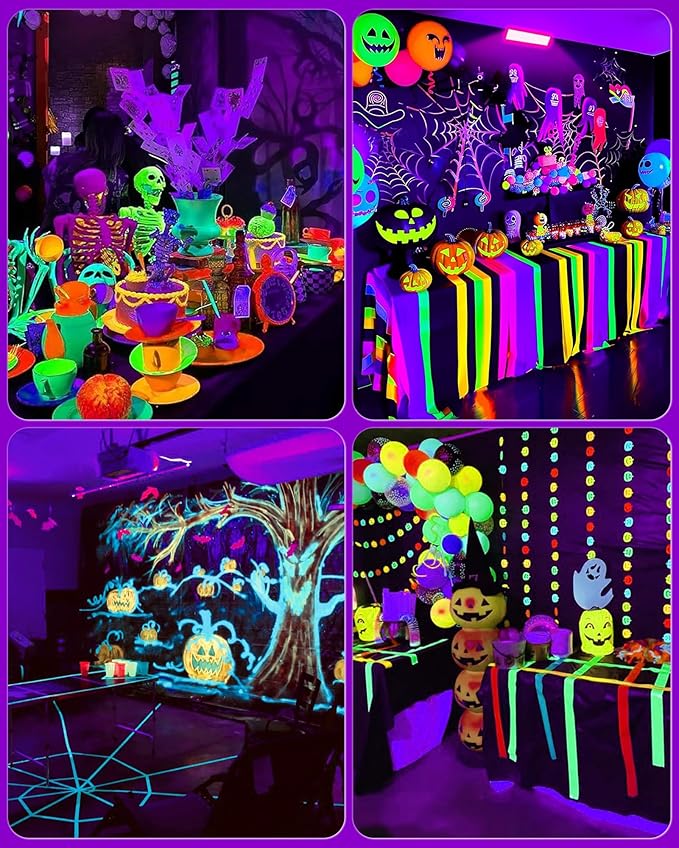 3 Pack 42W LED Black Light Bar, Blacklight Flood Light with Plug & Switch & 5.9ft Power Cord, Each Light Up 24x24ft Area, for Glow Fluorescent Party Bedroom Game Room Body Paint Stage
