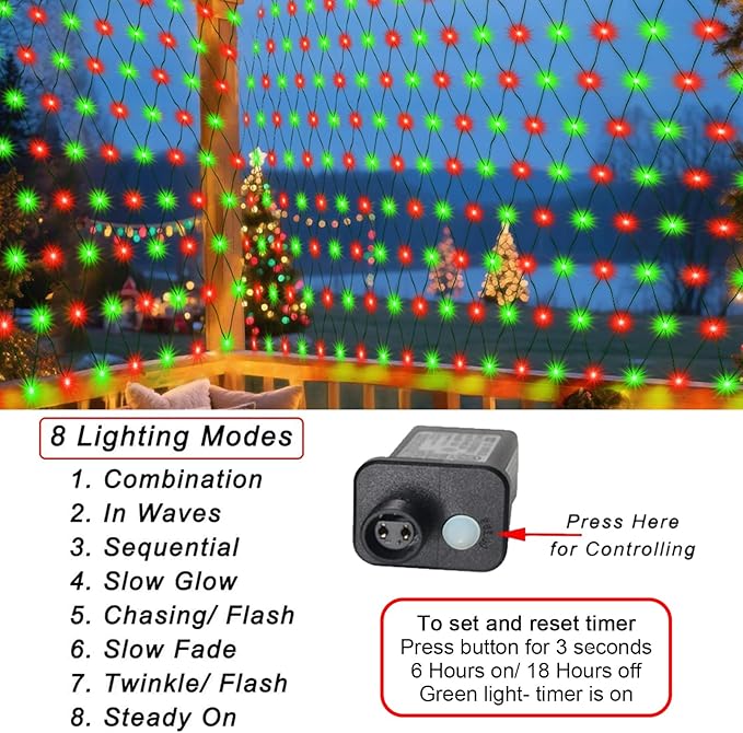 Christmas Net Lights Outdoor, 360 LED 21ft x 5ft Large Net Mesh String Lights 8 Modes, Twinkle Lights Connectable Plug in for Bushes Hedge Yard Garden Party Christmas Decor, Red and Green