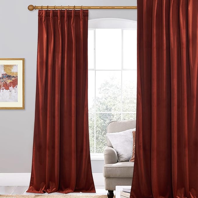 StangH Rust Velvet Curtains 120 inches Long, Holiday Christmas Backdrop Curtains for Party Theater, Thermal Insulated Privacy Room Dividers for Home Office Bedroom, W52 x L120 inches, 1 Panel