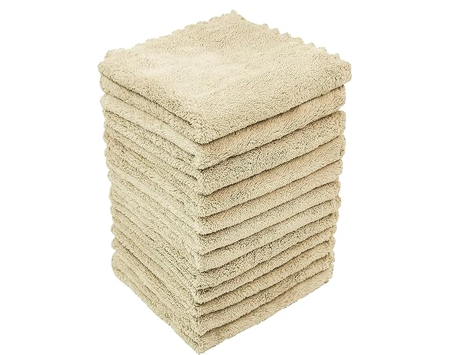 Kyapoo Baby Washcloths 12 Pack 12x12 Inches Microfiber Coral Fleece Extra Absorbent and Soft for Newborns, Infants and Toddlers-Brown