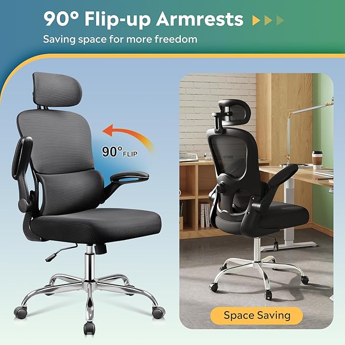 DEVAISE Office Chair, Breathable Black Mesh Elegance with Ergonomic Comfort for Professionals & Gamers