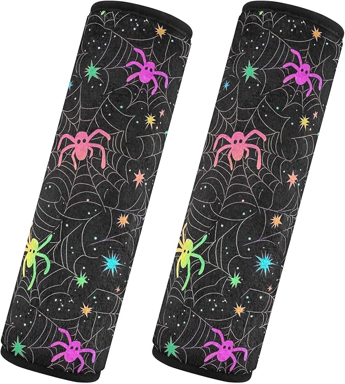 CHIFIGNO Neon Halloween Spiders Seat Belt Covers Cute Seatbelt Cover Pack of 2 Shoulder Pads Car Accessories for Adults Women Kids