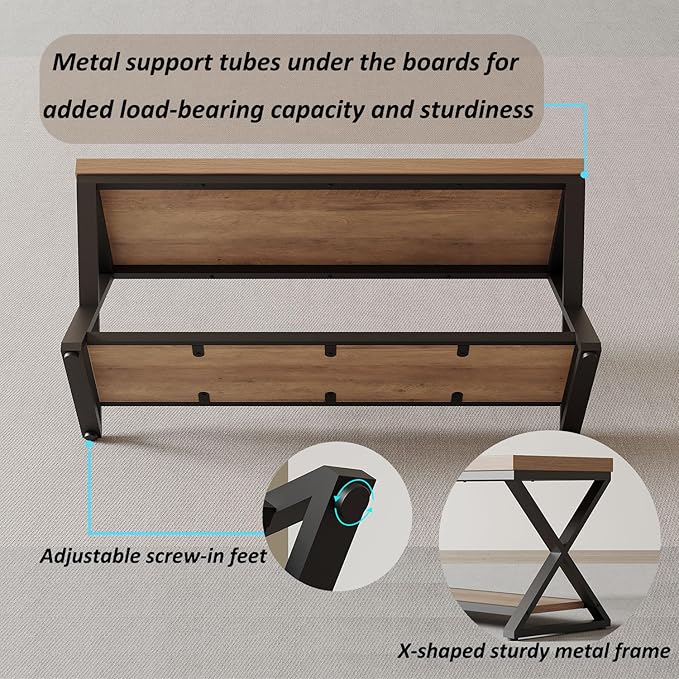 IBF Wood Bench Indoor, Industrial entryway Bench with Shoe Storage for Living Dining Room, Farmhouse Wooden Metal Entry Way Foyer Benches Seat for Bedroom Entryway, Rustic Oak, 39 Inch Long