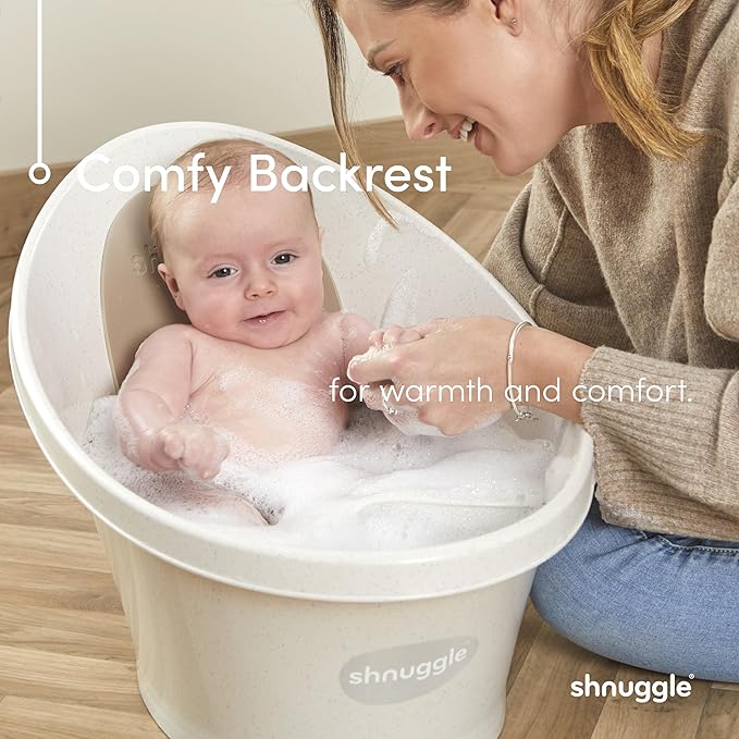 Shnuggle Newborn Baby Bath | Built in Support Bump and Soft Backrest | Suitable from Newborn | Bath Seat Support Includes Plug | Pebble Grey