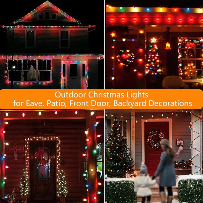 25Ft Multicolor Christmas Lights, C9 Vintage Christmas Lights with 26 Ceramic Multicolor Bulbs, Traditional Xmas Light for Outdoor Roofline Garden Patio Party Wedding Xmas Decor