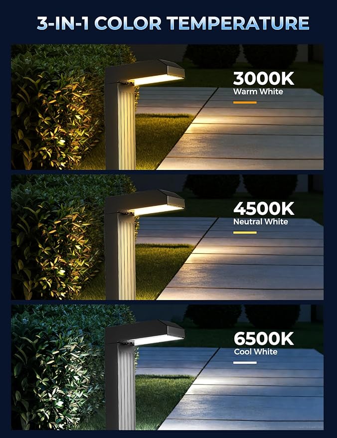 Vosaro Solar Pathway Lights Outdoor, 6 Pack 3-in-1 Solar Walkway Lights with 3000K/4500K/6000K, Tempered Glass Panel & IP65 Waterproof, Auto On/Off Landscape Lighting for Path Step Yard Driveway
