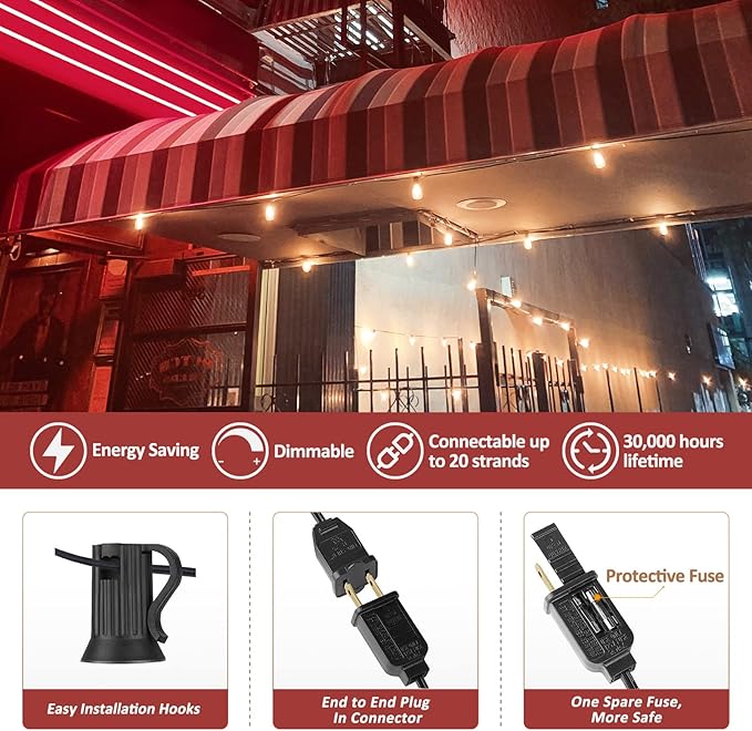 Achin Outdoor String Lights 200FT Vintage Edison String Lights with 104 Shatterproof ST38 Bulbs LED Dimmable Warm 2200K Plastic Patio Lights Outdoor Waterproof for Yard Gazebo Market Bistro Lights