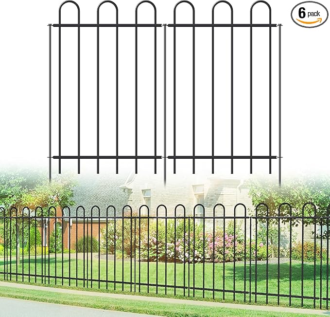 Metal Garden Fence 36 in H x 12 ft L, No dig Garden Border Yard Fencing, Dog Fence Outdoor Temporary Animal Barrier for Flower Bed Lawn and Patio, 6 Panels + 7 Stakes Black