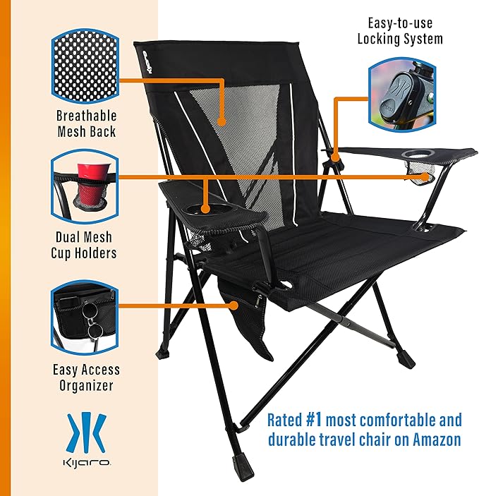 Kijaro XXL Dual Lock Portable Camping Chair - Supports Up to 400lbs - Enjoy The Outdoors in a Versatile Folding Sports & Outdoor Chair