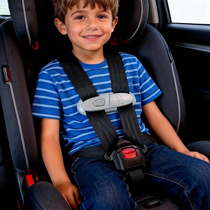 Anti Escape Car Seat Buckle Guard & Chest Harness Clip Lock - Child Safety Buckle Lock for Kids, Toddler, Stroller and Car Seat Belt (Style A, Black 2 Pack)