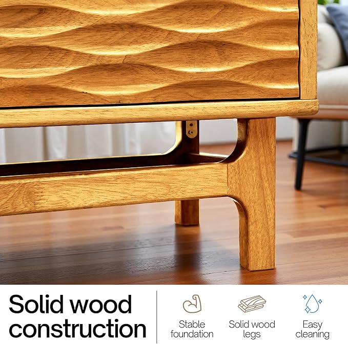 Acacia Elara Wood TV Stand for TVs up to 75+ Inch Entertainment Center with Storage Shelves and Cable Management, Mid Century Modern TV Media Console Wood TV Stands for Living Room Bedroom (Caramel)