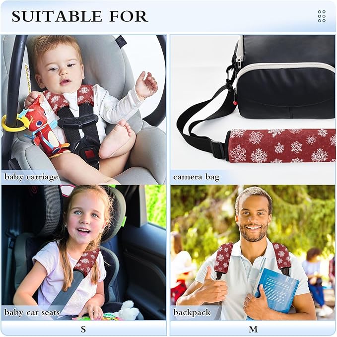 2 Pack Seatbelt Covers Seat Belt Cover Pad for Adults Boys Girls Car Seat Strap Covers Pads Cushion Universal Shoulder Strap Pad Protector for Backpack Camera Bag 10x7.7Inch Red Winter Snowflakes