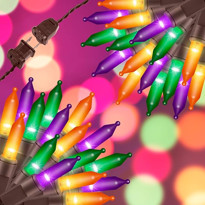 100LIGHTS Orange Purple and Green Extra-Bright with End Connectors Halloween Decorative Lights 5.98m UL Certified Mini String Light Set Waterproof for Halloween Home Garden Tree Party Patio