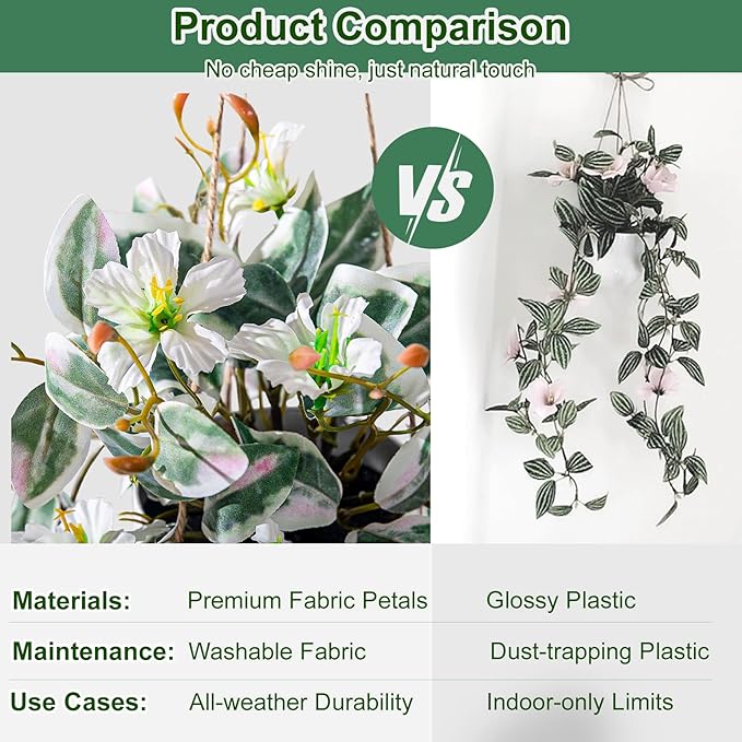 2PCS Artificial Hanging Plant with Pot Faux Hanging Plants Small Hanging Plants Pot with Artificial Vines and Flower Greenery Decoration for Living Room Wall Home Wall Shelf