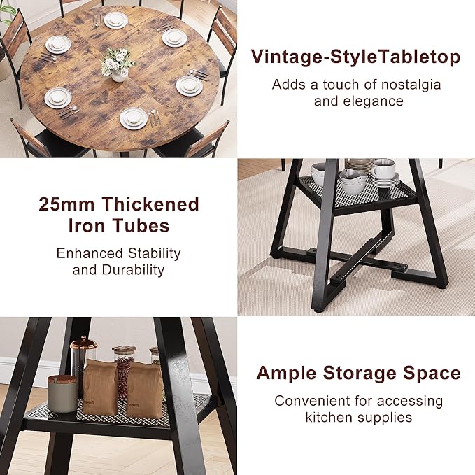 51'' Round Dining Table for 6,Kitchen Dining Room Circle Dinner Pedestal Table,Space Saving Wood Kitchen & Dining Room Furniture (Vintage, 51In)