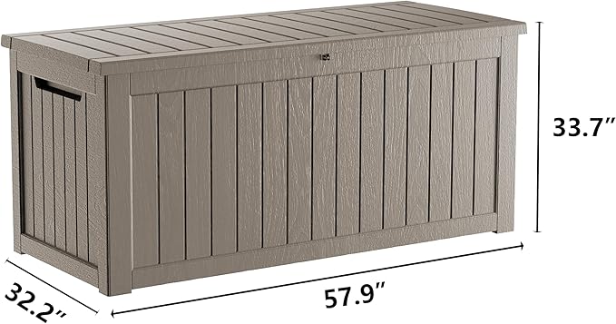 TARKARI 270 Gallon Lockable Resin Deck Box, Waterproof & UV-Resistant Outdoor Storage Box for Outdoor Cushion Storage, Garden Tools & Pool Accessories Storage, Gray