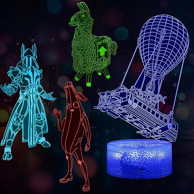 Kids Night Light 3D Illusion Lamp, Remote & Touch Control 16 Colors Changing USB & Batteries Powered, Birthday Christmas Gifts for Teens Boys Girls Room Decor (Base*1, Lamp Plate*4)