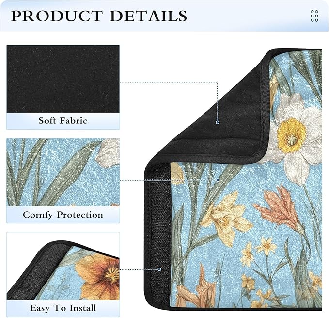 Car Seat Belt Pads 2 Pack Breathable Baby Seat Shoulder Strap Cover for Adults Youth Kids S Autumn Flowers Flower Daffodil Gladiolus Blue