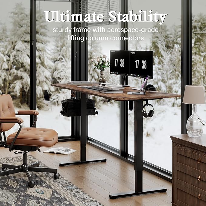 Monomi Electric Standing Desk, 71 x 31.5 inches Height Adjustable, Ergonomic Home Office Sit Stand Up Desk with Memory Preset Controller (Rustic Brown Top/Black Frame)