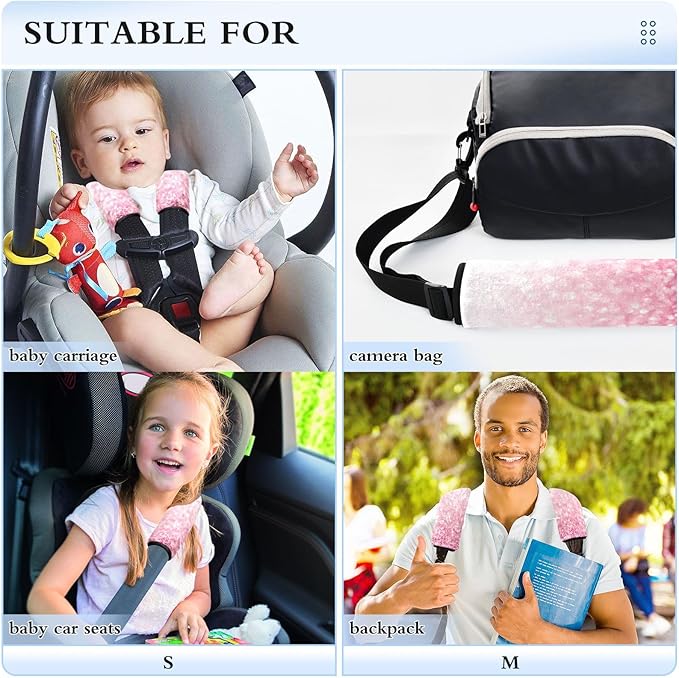ODAWA White Pink 2-Pack Universal Car Seat Shoulder Strap Pads for More Comfortable Driving, Seat Belt Cushion Shoulder Strap Seatbelt Covers for Kids 10 x 7.7 in