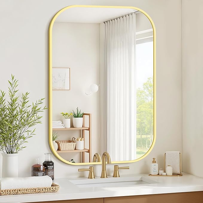 Bathroom Mirrors for Over Sink, 26x38 Gold Vanity Mirror for Bathroom Sink, HD Shatterproof Squircle Wall Mirror for Bathroom Washroom Lavatory Restroom Metal Frame