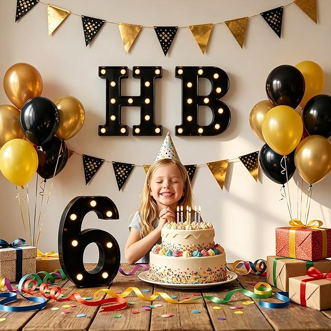 Light Up Black Alphabet Marquee Number Sign LED Marquee Number Lights Sign for Night Light Home Bar Christmas Lamp Birthday Party Wedding Decoration 4