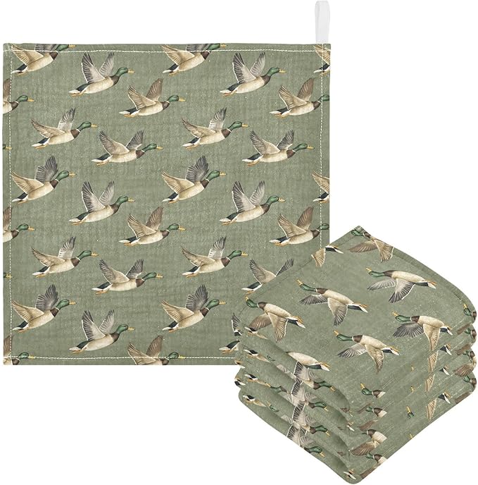Mallard Ducks Baby Washcloths Newborn Muslin Burp Cloths 3 Pack Soft Cotton Baby Face Bath Towel Drool Bibs for Infants, Girls and Boys 11.8 x 11.8 Inch