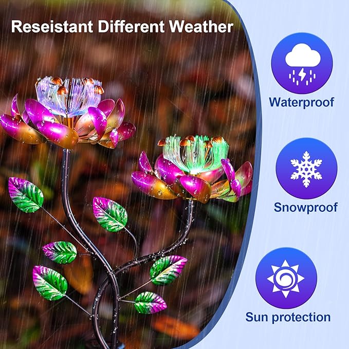 Solar Wind Spinners Pink Twin Flowers for Yard and Garden, Solar Windmill Garden Whirligig Kinetic Spinners Decor for Lawn, Patio, Yard, Metal Wind Outdoor Sculpture