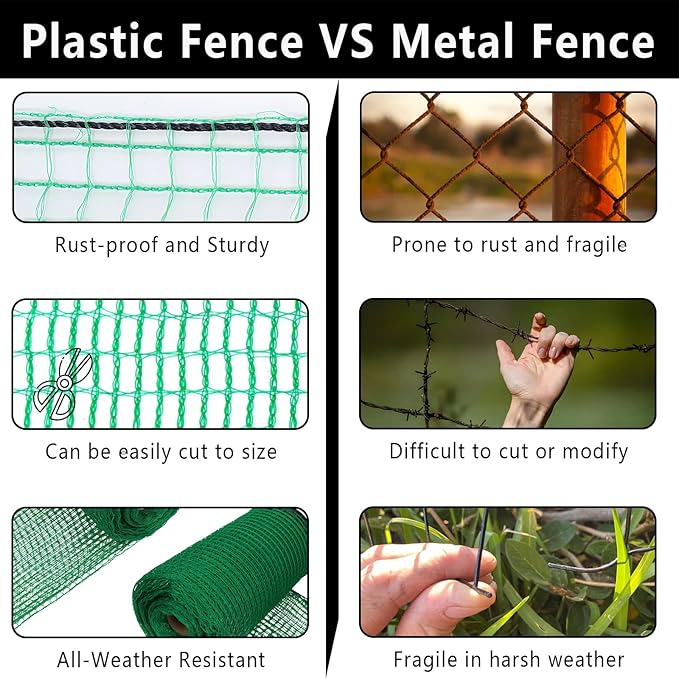 4x100ft Deer Fence Netting, Plastic Mesh Fence Heavy Duty Garden Fence Animal Barrier Garden Netting for Plants Fruit Trees Vegetables Against Deer, Birds, Rabbits, Chickens and Other Animals, Green