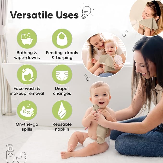6-Pack Baby Washcloths – Soft Absorbent Viscose from Bamboo Washcloths for Face, Body, Baby Towels for Newborn, Kids, Toddlers,Infant,Gentle on Sensitive Skin,10x10 Reusable Face Towels(Earth Brown)