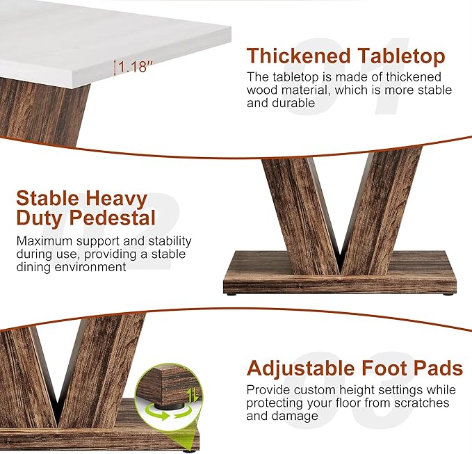 47 Inch Dining Table for 4, Farmhouse Dinner Table Wooden Kitchen Tables with Heavy Duty Pedestal for Dining Room, Kitchen, Living Room, White & Black