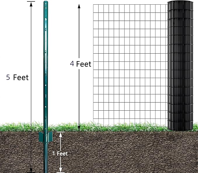 ARIFARO Fence Posts 5 Feet Sturdy Duty Metal Fencing Fencing Poles, Pack of 10, No Dig Garden T Post for Wire Fencing Steel Poles for Yard, Outdoor Wire