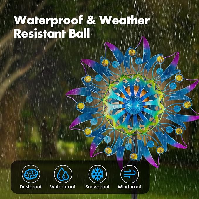 Solar Wind Spinner, Waterproof Outdoor Metal Wind Sculpture for Patio, Lawn & Garden Decor (Retro Muticolor)