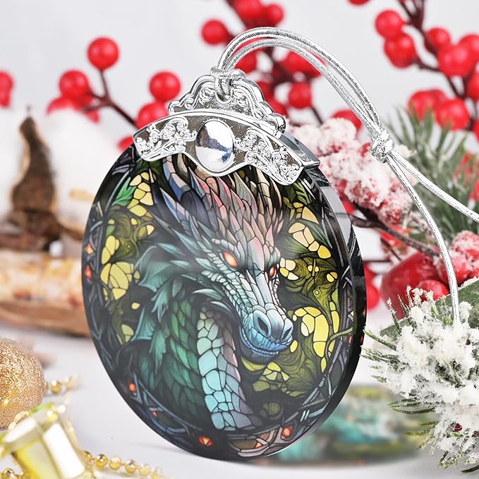 Awe-Inspiring Dragon Christmas Ornament - Stained Glass Hanging Decor for Tree, Gift Idea