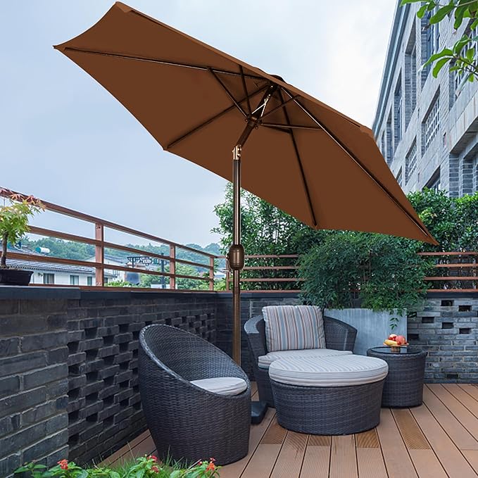 Blissun 7.5 ft Patio Umbrella, Yard Umbrella, Outdoor Market Umbrella with Push Button Tilt Crank, Brown