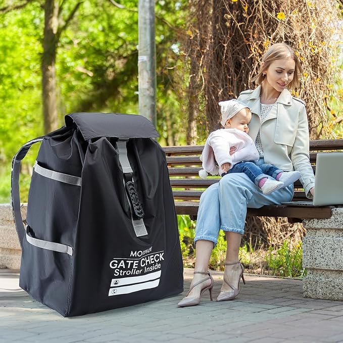 MOYAQI Stroller Travel Bag for Airplane, Gate Check Bag Backpack with Durable Nylon,Adjustable Carry Straps,Infant Carriers & Booster Seats (Black)