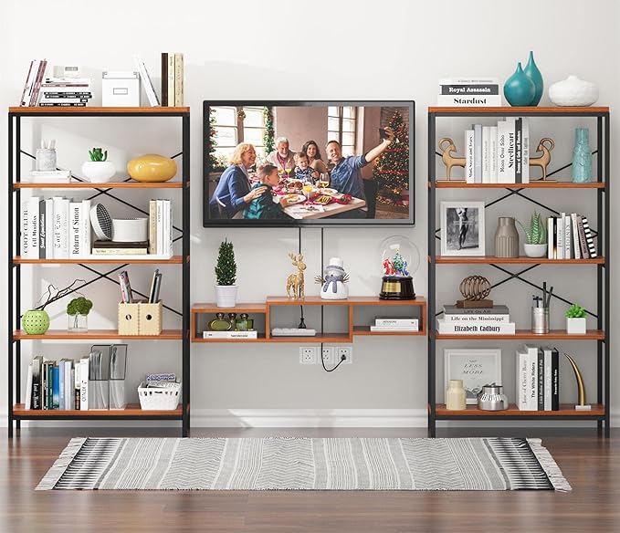Himimi Industrial Bookshelf 5-Tier, Bookcase 58" H Ladder Shelf, Storage Shelves Rack Shelf Unit, Accent Furniture Metal Frame, Home Office Furniture for Bathroom, Living Room, Vintage Brown