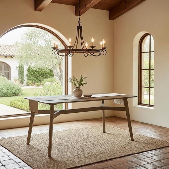VESCASA 59" L Wood Rectangle Dining Table for 4, Rectangle Kitchen Table for 6 with 4 Solid Wood Legs for Dining Room, Kitchen, Restaurant, Colonial Oak